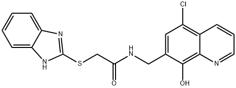 2-(1H-benzimidazol-2-ylsulfanyl)-N-[(5-chloro-8-hydroxyquinolin-7-yl)methyl]acetamide 结构式