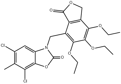 5,7-dichloro-6-methyl-3-[(5,6,7-triethoxy-3-oxo-1H-2-benzofuran-4-yl)methyl]-1,3-benzoxazol-2-one 结构式