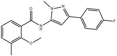 N-[5-(4-fluorophenyl)-2-methylpyrazol-3-yl]-2-methoxy-3-methylbenzamide 结构式