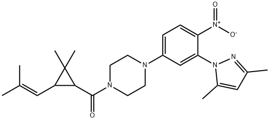 [2,2-dimethyl-3-(2-methylprop-1-enyl)cyclopropyl]-[4-[3-(3,5-dimethylpyrazol-1-yl)-4-nitrophenyl]piperazin-1-yl]methanone 结构式