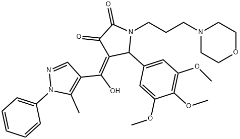 (4E)-4-[hydroxy-(5-methyl-1-phenylpyrazol-4-yl)methylidene]-1-(3-morpholin-4-ylpropyl)-5-(3,4,5-trimethoxyphenyl)pyrrolidine-2,3-dione 结构式