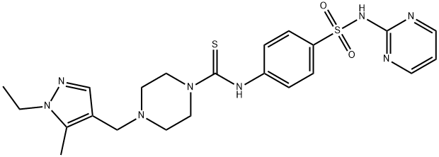 4-[(1-ethyl-5-methylpyrazol-4-yl)methyl]-N-[4-(pyrimidin-2-ylsulfamoyl)phenyl]piperazine-1-carbothioamide 结构式