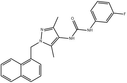 1-[3,5-dimethyl-1-(naphthalen-1-ylmethyl)pyrazol-4-yl]-3-(3-fluorophenyl)urea 结构式