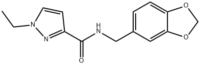 N-(1,3-benzodioxol-5-ylmethyl)-1-ethylpyrazole-3-carboxamide 结构式