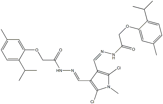 N-[(E)-[2,5-dichloro-1-methyl-4-[(Z)-[[2-(5-methyl-2-propan-2-ylphenoxy)acetyl]hydrazinylidene]methyl]pyrrol-3-yl]methylideneamino]-2-(5-methyl-2-propan-2-ylphenoxy)acetamide 结构式