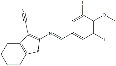 2-[(E)-(3,5-diiodo-4-methoxyphenyl)methylideneamino]-4,5,6,7-tetrahydro-1-benzothiophene-3-carbonitrile 结构式