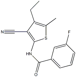 N-(3-cyano-4-ethyl-5-methylthiophen-2-yl)-3-fluorobenzamide 结构式