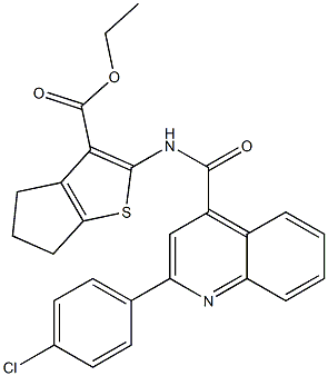 ethyl 2-[[2-(4-chlorophenyl)quinoline-4-carbonyl]amino]-5,6-dihydro-4H-cyclopenta[b]thiophene-3-carboxylate 结构式