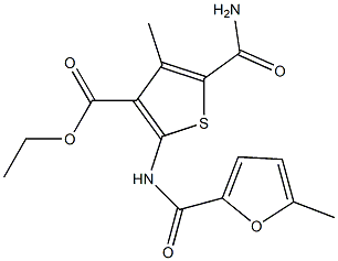 ethyl 5-carbamoyl-4-methyl-2-[(5-methylfuran-2-carbonyl)amino]thiophene-3-carboxylate 结构式