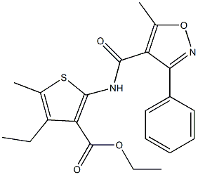 ethyl 4-ethyl-5-methyl-2-[(5-methyl-3-phenyl-1,2-oxazole-4-carbonyl)amino]thiophene-3-carboxylate 结构式