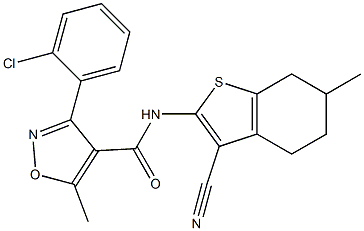 3-(2-chlorophenyl)-N-(3-cyano-6-methyl-4,5,6,7-tetrahydro-1-benzothiophen-2-yl)-5-methyl-1,2-oxazole-4-carboxamide 结构式