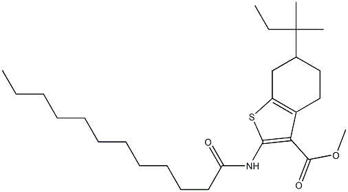 methyl 2-(dodecanoylamino)-6-(2-methylbutan-2-yl)-4,5,6,7-tetrahydro-1-benzothiophene-3-carboxylate 结构式