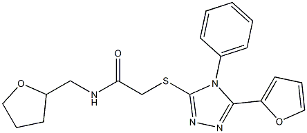 2-[[5-(furan-2-yl)-4-phenyl-1,2,4-triazol-3-yl]sulfanyl]-N-(oxolan-2-ylmethyl)acetamide 结构式