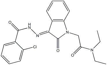 2-chloro-N-[(E)-[1-[2-(diethylamino)-2-oxoethyl]-2-oxoindol-3-ylidene]amino]benzamide 结构式