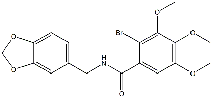N-(1,3-benzodioxol-5-ylmethyl)-2-bromo-3,4,5-trimethoxybenzamide 结构式