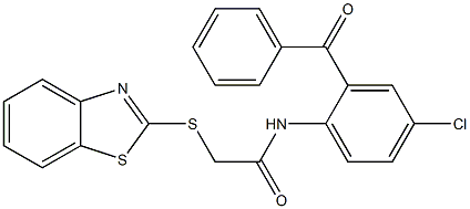 2-(1,3-benzothiazol-2-ylsulfanyl)-N-(2-benzoyl-4-chlorophenyl)acetamide 结构式