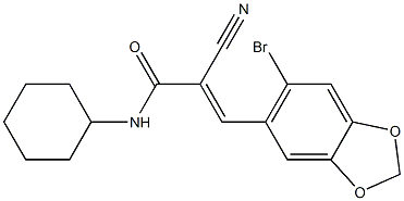 (E)-3-(6-bromo-1,3-benzodioxol-5-yl)-2-cyano-N-cyclohexylprop-2-enamide 结构式