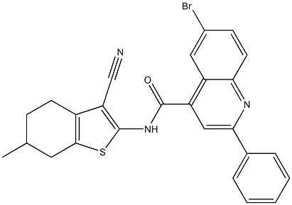 6-bromo-N-(3-cyano-6-methyl-4,5,6,7-tetrahydro-1-benzothiophen-2-yl)-2-phenylquinoline-4-carboxamide 结构式