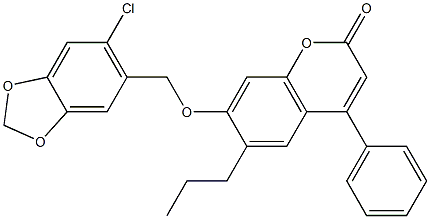 7-[(6-chloro-1,3-benzodioxol-5-yl)methoxy]-4-phenyl-6-propylchromen-2-one 结构式