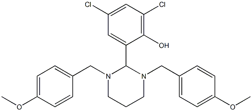 2-[1,3-bis[(4-methoxyphenyl)methyl]-1,3-diazinan-2-yl]-4,6-dichlorophenol 结构式