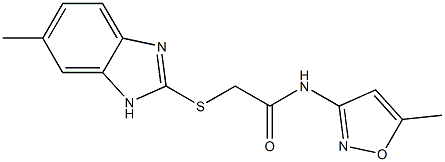 2-[(6-methyl-1H-benzimidazol-2-yl)sulfanyl]-N-(5-methyl-1,2-oxazol-3-yl)acetamide 结构式