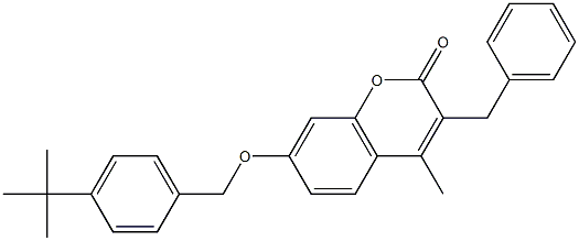 3-benzyl-7-[(4-tert-butylphenyl)methoxy]-4-methylchromen-2-one 结构式