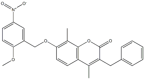 3-benzyl-7-[(2-methoxy-5-nitrophenyl)methoxy]-4,8-dimethylchromen-2-one 结构式