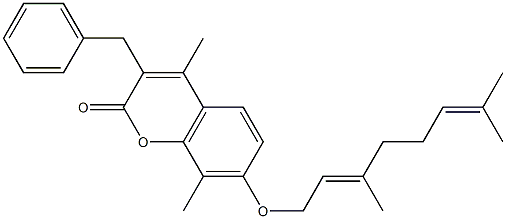 3-benzyl-7-[(2E)-3,7-dimethylocta-2,6-dienoxy]-4,8-dimethylchromen-2-one 结构式