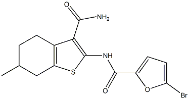 5-bromo-N-(3-carbamoyl-6-methyl-4,5,6,7-tetrahydro-1-benzothiophen-2-yl)furan-2-carboxamide 结构式