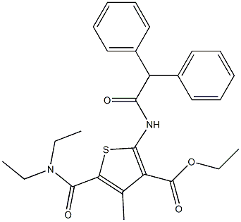 ethyl 5-(diethylcarbamoyl)-2-[(2,2-diphenylacetyl)amino]-4-methylthiophene-3-carboxylate 结构式