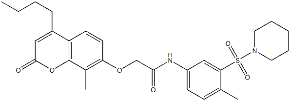 2-(4-butyl-8-methyl-2-oxochromen-7-yl)oxy-N-(4-methyl-3-piperidin-1-ylsulfonylphenyl)acetamide 结构式