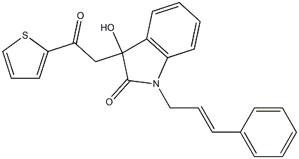 3-hydroxy-3-(2-oxo-2-thiophen-2-ylethyl)-1-[(E)-3-phenylprop-2-enyl]indol-2-one 结构式