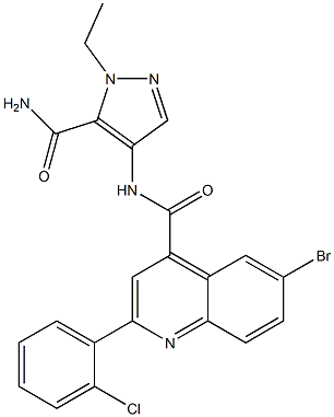 6-bromo-N-(5-carbamoyl-1-ethylpyrazol-4-yl)-2-(2-chlorophenyl)quinoline-4-carboxamide 结构式