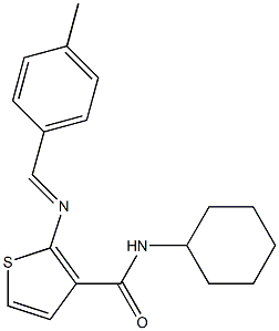 N-cyclohexyl-2-[(E)-(4-methylphenyl)methylideneamino]thiophene-3-carboxamide 结构式