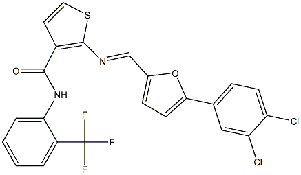 2-[(E)-[5-(3,4-dichlorophenyl)furan-2-yl]methylideneamino]-N-[2-(trifluoromethyl)phenyl]thiophene-3-carboxamide 结构式