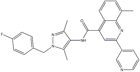 N-[1-[(4-fluorophenyl)methyl]-3,5-dimethylpyrazol-4-yl]-8-methyl-2-pyridin-3-ylquinoline-4-carboxamide 结构式