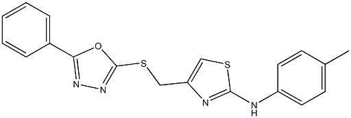 N-(4-methylphenyl)-4-[(5-phenyl-1,3,4-oxadiazol-2-yl)sulfanylmethyl]-1,3-thiazol-2-amine 结构式