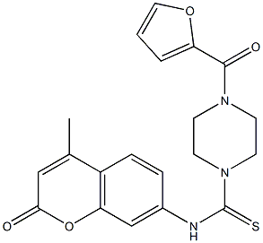 4-(furan-2-carbonyl)-N-(4-methyl-2-oxochromen-7-yl)piperazine-1-carbothioamide 结构式