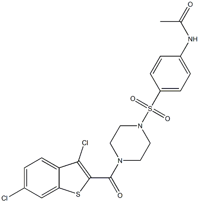 N-[4-[4-(3,6-dichloro-1-benzothiophene-2-carbonyl)piperazin-1-yl]sulfonylphenyl]acetamide 结构式