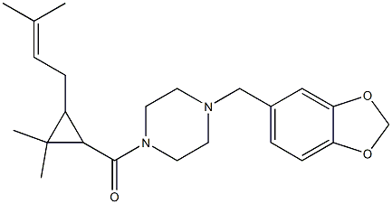 [4-(1,3-benzodioxol-5-ylmethyl)piperazin-1-yl]-[2,2-dimethyl-3-(3-methylbut-2-enyl)cyclopropyl]methanone 结构式