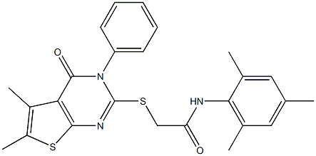 2-(5,6-dimethyl-4-oxo-3-phenylthieno[2,3-d]pyrimidin-2-yl)sulfanyl-N-(2,4,6-trimethylphenyl)acetamide 结构式