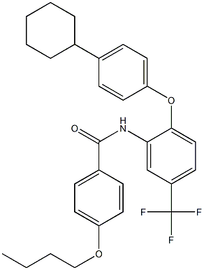 4-butoxy-N-[2-(4-cyclohexylphenoxy)-5-(trifluoromethyl)phenyl]benzamide 结构式