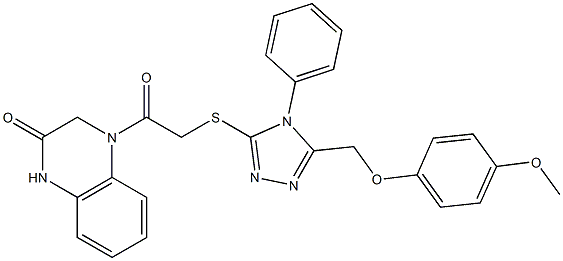 4-[2-[[5-[(4-methoxyphenoxy)methyl]-4-phenyl-1,2,4-triazol-3-yl]sulfanyl]acetyl]-1,3-dihydroquinoxalin-2-one 结构式