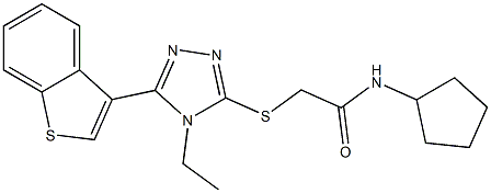 2-[[5-(1-benzothiophen-3-yl)-4-ethyl-1,2,4-triazol-3-yl]sulfanyl]-N-cyclopentylacetamide 结构式