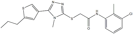 N-(3-chloro-2-methylphenyl)-2-[[4-methyl-5-(5-propylthiophen-3-yl)-1,2,4-triazol-3-yl]sulfanyl]acetamide 结构式