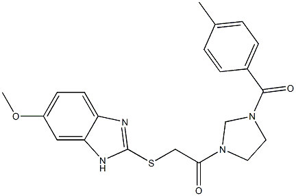 2-[(6-methoxy-1H-benzimidazol-2-yl)sulfanyl]-1-[3-(4-methylbenzoyl)imidazolidin-1-yl]ethanone 结构式