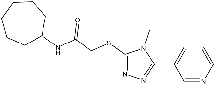 N-cycloheptyl-2-[(4-methyl-5-pyridin-3-yl-1,2,4-triazol-3-yl)sulfanyl]acetamide 结构式