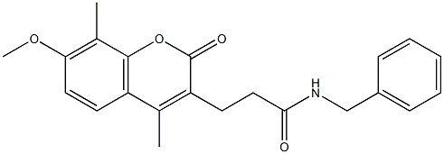 N-benzyl-3-(7-methoxy-4,8-dimethyl-2-oxochromen-3-yl)propanamide 结构式