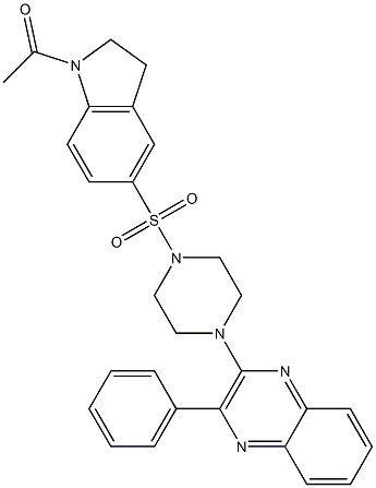 1-[5-[4-(3-phenylquinoxalin-2-yl)piperazin-1-yl]sulfonyl-2,3-dihydroindol-1-yl]ethanone 结构式