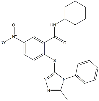 N-cyclohexyl-2-[(5-methyl-4-phenyl-1,2,4-triazol-3-yl)sulfanyl]-5-nitrobenzamide 结构式